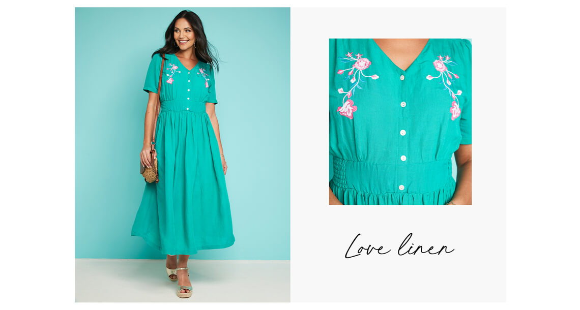 Embroidered Linen Mix Dress